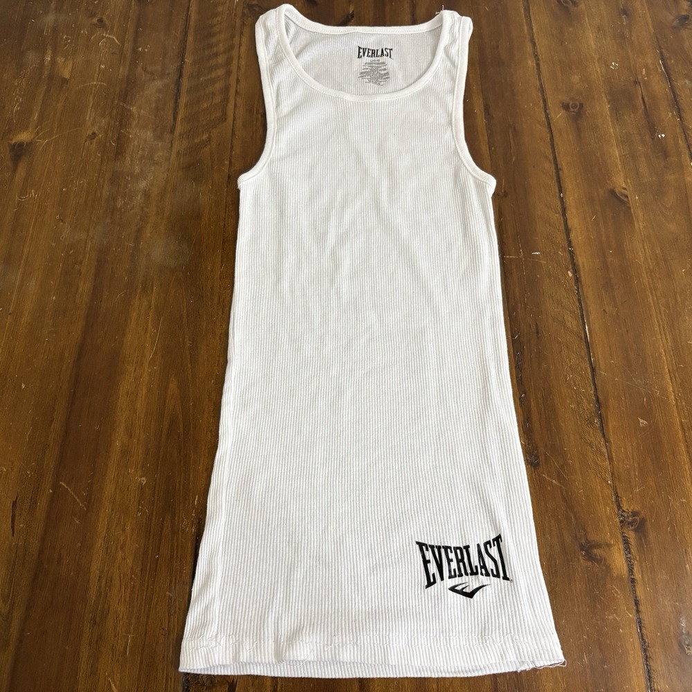 Everlast White Ribbed Tank Top L Slim Logo Athletic Y2K Style Discontinued